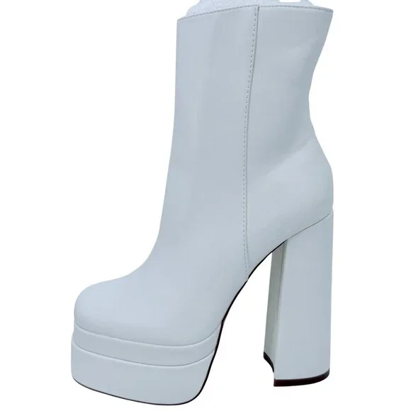 NIB White Platform Chunky Heel & Side Zip Edgy Retro Vegan Platform Boots - Picture 8 of 16